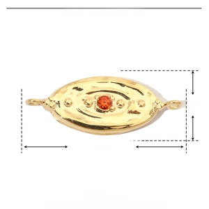 Detailed size parameter view of a gold stainless steel oval pendant with orange rhinestone