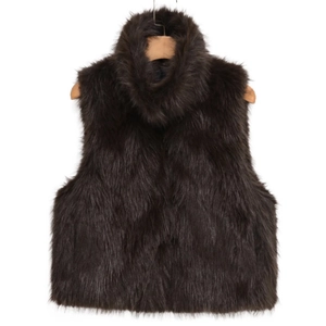 Brown faux fur high neck vest for women in a stylish sleeveless autumn winter design