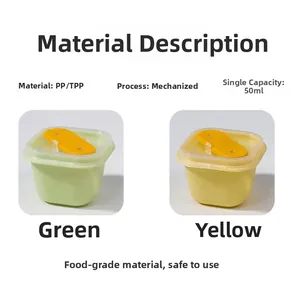Detail of 50ml food-grade PP TPP ice cube molds with lids in green and yellow colors