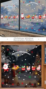 Detail of Santa and reindeer static window stickers for festive shop glass decoration