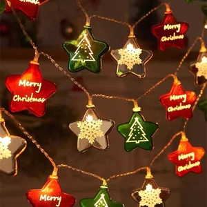 Christmas LED String Lights Decorative Ball Star Merry Christmas Pattern Battery USB Powered Indoor Tree Ornament