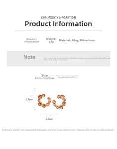 Tableau des tailles d'oreilles torsadées en strass avec dimensions et poids précis