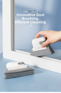 Detail view of the 2-in-1 window groove cleaning brush with scouring pad for narrow crevices