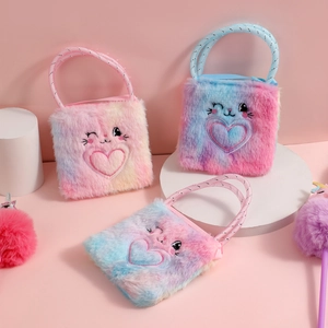Detailed plush texture of rabbit crossbody bag with heart embroidery and gradient fur