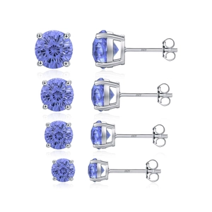 S925 sterling silver stud earrings with round tanzanite blue crystals in four sizes