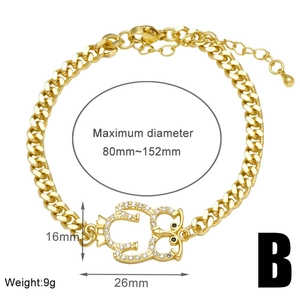 Detailed dimension guide for golden owl charm bracelet with zircon cubic Cuban chain link