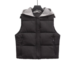 Damen Gesteppte Puffer Weste Mit Kapuze Ärmellose Wattierte Jacke Kontrastfarben Winter Warm