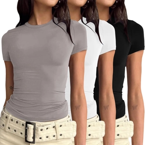 Dreierpack schmal geschnittene Langarmshirts für Damen in Schwarz, Weiß und Dunkelgrau