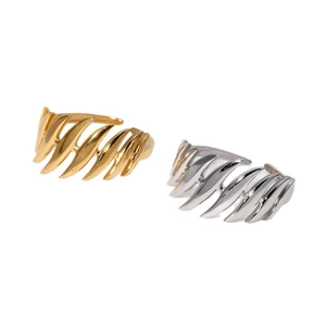Polished feather-shaped open rings in gold and silver finishes for women