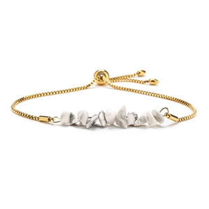 Adjustable gold stainless steel chain bracelet with white irregular crystal stones