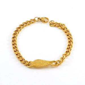 Chic gold wing stainless steel cuban chain bracelet with lobster clasp for women