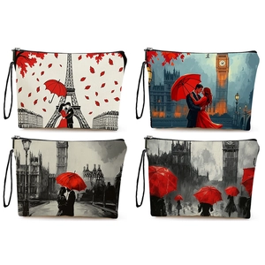 Romantic Paris Eiffel Tower London Printed Makeup Bag Women Linen Cotton Cosmetic Pouch Travel Toiletry Zipper Handbag
