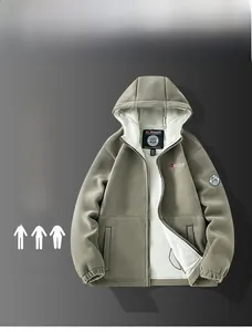 Detail of winter fleece jacket showing thick sherpa lining and zip closure
