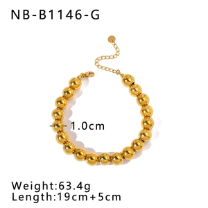 Detail of 18K gold stainless steel 10mm bead bracelet with lobster clasp and extension