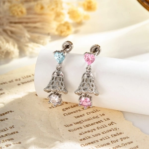 Heart Lace Bell Cartilage Piercing Stud Titanium Steel Copper Zircon Screw Back Sweet Christmas Jewelry For Women Girls