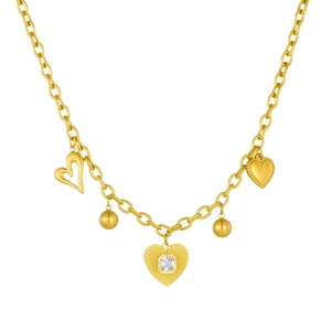 Collier en acier inoxydable doré avec pendentifs en cœur évidé et strass brillant