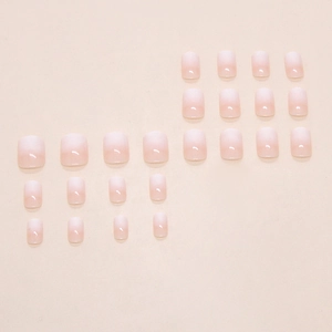 Faux ongles à coller courts carrés dégradé rose nude et blanc crème, lot de 24 pièces