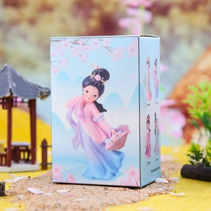 Detail of ancient Chinese style doll blind box with premium illustrations and mini pavilion