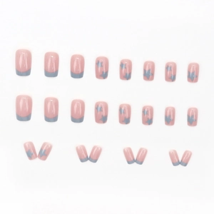 Faux ongles carrés roses French avec étoiles grises, lot de 24 pour usage quotidien