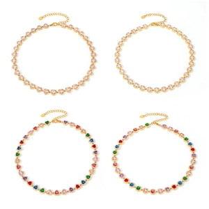Colorful zircon heart necklace set in gold plated titanium steel for women