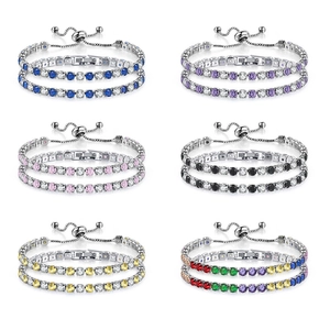 Colorful Zircon Tennis Bracelet For Women Copper Plated Adjustable Bolo Clasp Rainbow Multi Color Sparkly Jewelry Gift