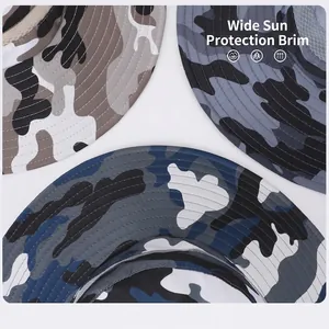 Men's camouflage wide brim outdoor sun hat with breathable mesh and quick-dry fabric