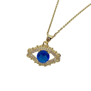 18K gold plated necklace featuring a Turkish evil eye pendant with blue zircon