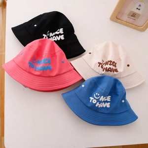 Chapeaux de soleil en coton pour enfants avec imprimé sourire NICE en quatre couleurs