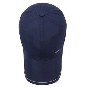 Navy blue breathable baseball cap with laser-cut holes and reflective sports brim