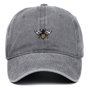 Vintage Washed Cotton Baseball Cap Bee Embroidery Distressed Retro Style Adjustable Metal Buckle Casual Outdoor Sun Hat