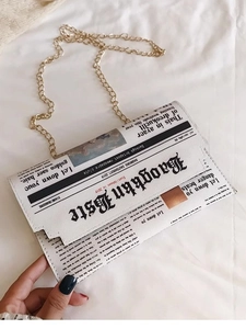 New 2024 vintage newspaper print envelope chain crossbody bag for women with gold strap