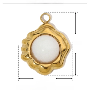Detailed view of round natural stone pendant in gold stainless steel with 17mm size specs