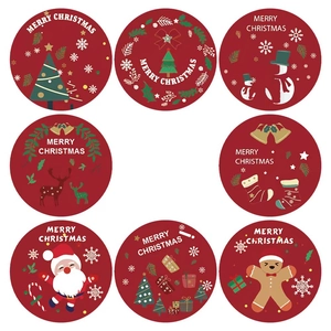 Merry Christmas stickers set with Santa, reindeer, and snowman designs for gift labeling