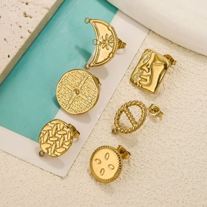14K gold plated stainless steel earring components with moon and textured charms