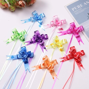 Colorful 18mm heart pattern pull bows for gift wrapping in nine assorted bright colors