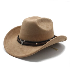 Classic camel felt cowboy hat featuring a black braided band and bull head metal buckle