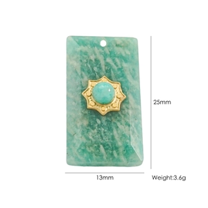 Rectangular faceted natural stone tarot pendant with gold starburst inlay and white marbling
