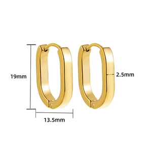 Classic 18K gold plated stainless steel oval hoop earrings with 19mm x 13.5mm dimensions