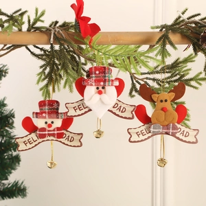 Three-piece festive fabric Christmas tree ornaments with Feliz Navidad signs and bells