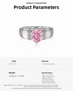 Macro view showing 925 sterling silver ring parameters and pink oval zircon details