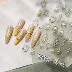 Autocollants à ongles muguet avec motifs floraux et décorations d'ongles en perles