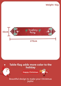 Detailansicht der rot-schwarz karierten Weihnachts-Tischläufer mit Weihnachtsmann-Motiv