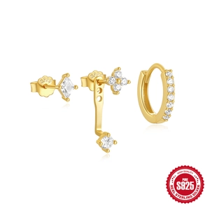 S925 sterling silver gold-plated evil eye and teardrop geometric earring set for women
