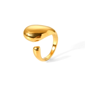 Elegant 18K gold-plated stainless steel open ring with a teardrop water-drop design