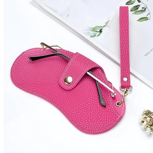 Portable Sunglasses Pouch PU Leather Litchi Pattern Eyeglasses Storage Bag With Hanging Neck Strap Protective Case