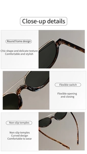 Detail view of tortoiseshell sunglasses featuring flexible hinges and non-slip temples