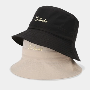 Women Bucket Hat Cotton Polyester Quick Dry Sun Protection Breathable Casual Smile Letter Embroidery Fashion Sunshade