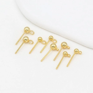Golden S925 silver ball stud earrings with hanging loop displayed on white background