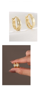 Detail of 14K gold plated S925 silver double hoop earrings showing scale and hallmark