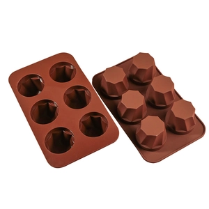6-cavity brown silicone mold with geometric shapes for baking cakes and chocolates